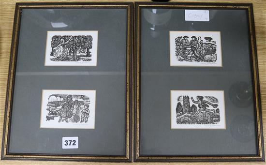 David Gentleman, four wood cuts (framed as two)